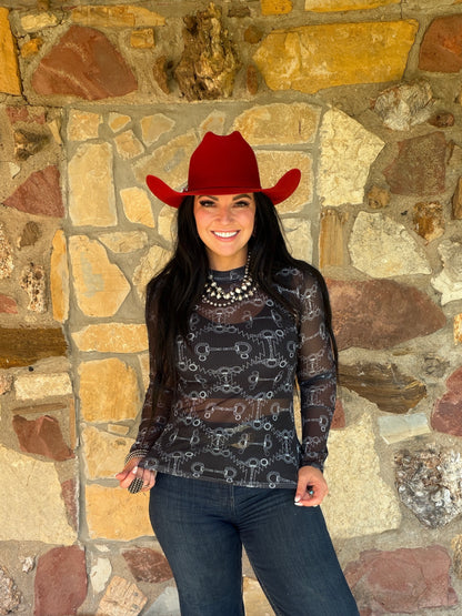 Black Snaffle Bit Mesh Top