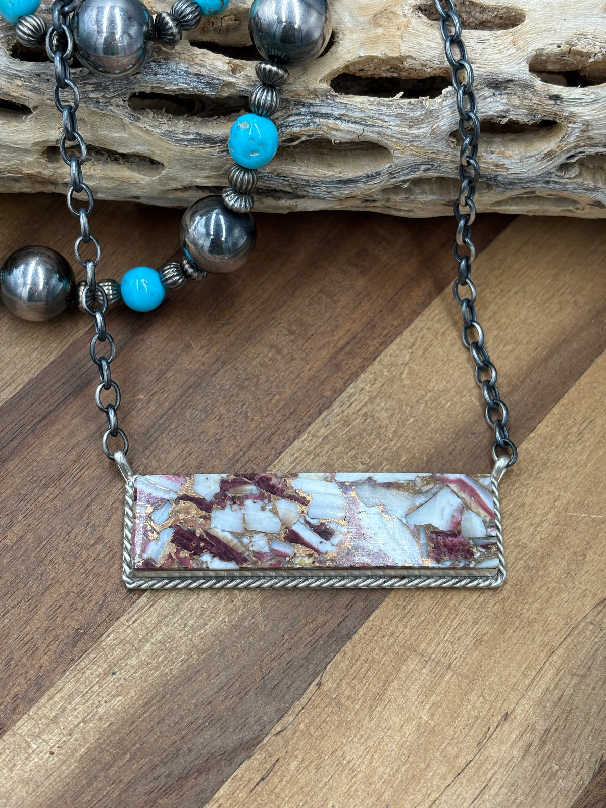 Spiny Bronze Mojave #917-49B XL Bar Necklace by Brandon Etcitty, Navajo