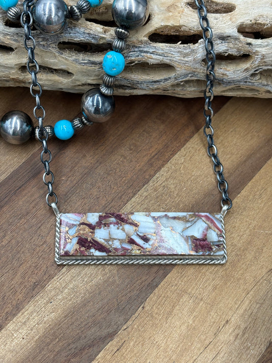 Spiny Bronze Mojave #917-49B XL Bar Necklace by Brandon Etcitty, Navajo