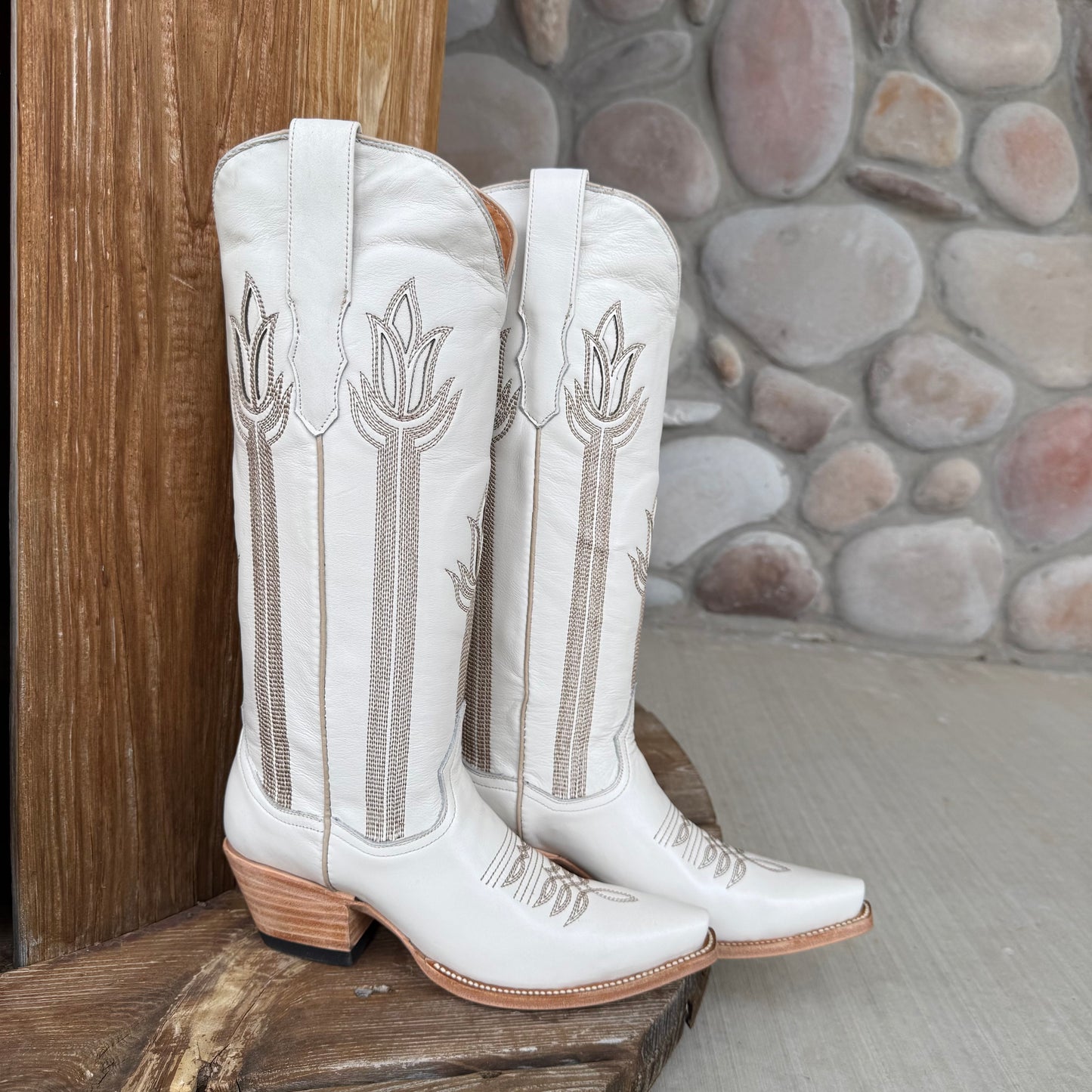 Signature Turquoise Reata Boot – The Charlotte Bone Tulip Top Snip Toe Boot