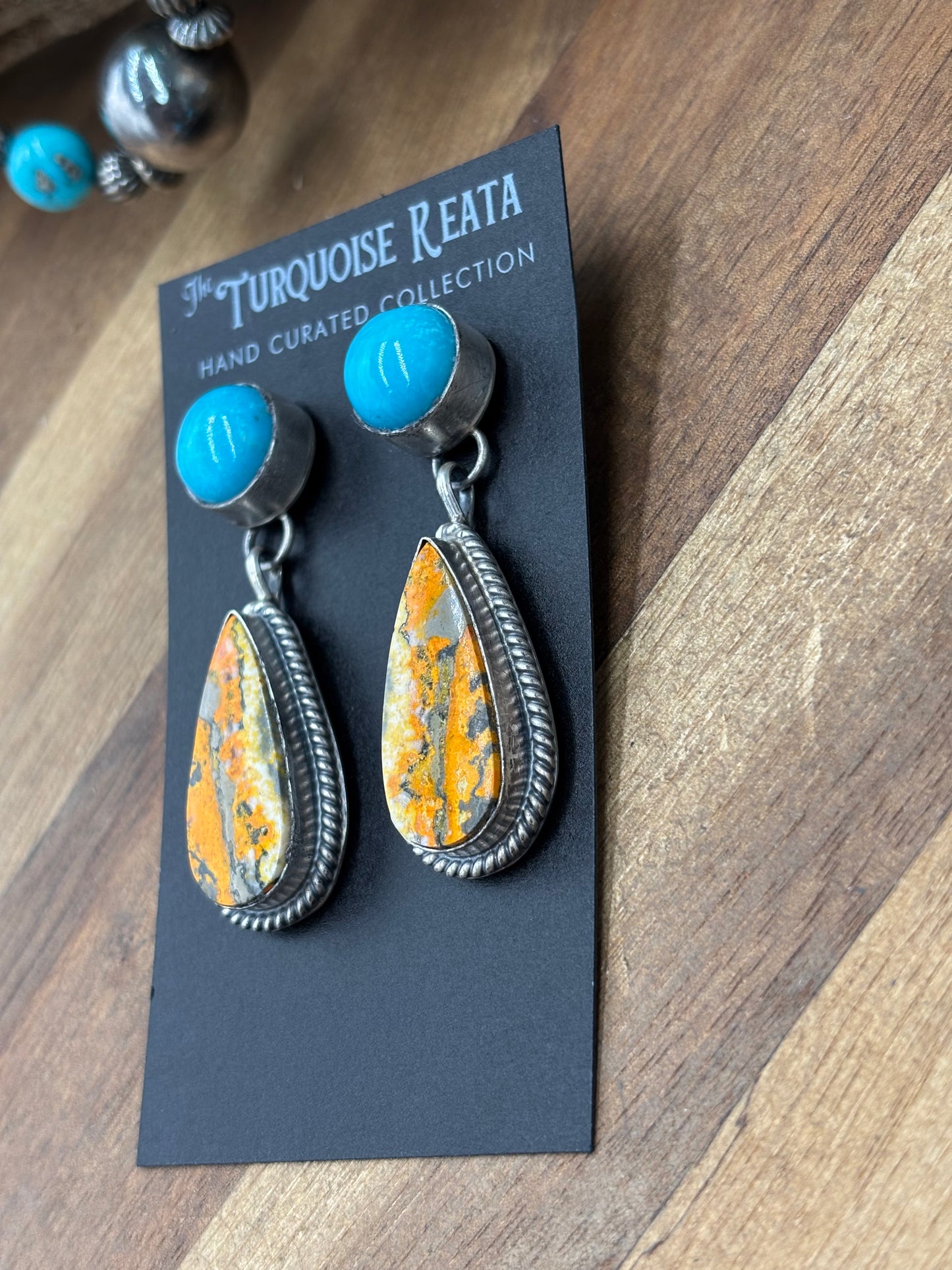 Bumble Bee Jasper #831-8 & Turquoise Earrings by Gabriel Jurardo