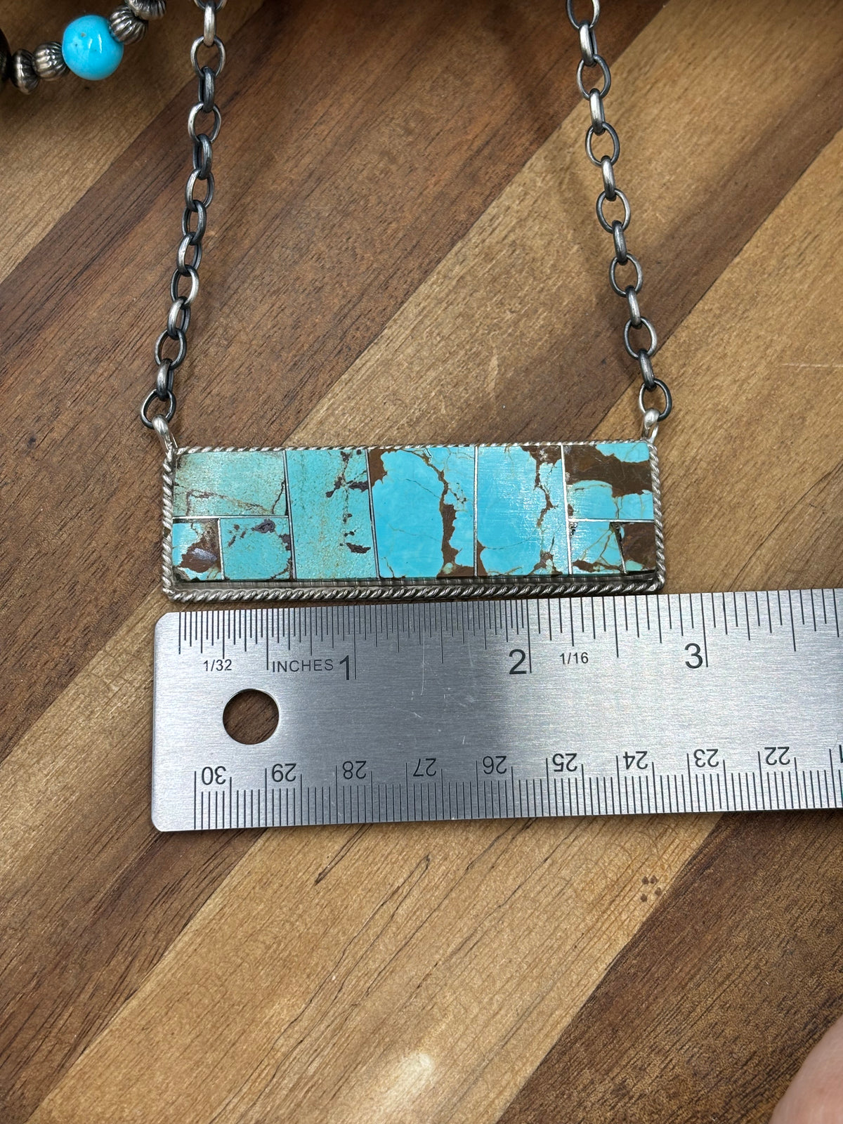 Mine #8 #917-47 Inlay XL Bar Necklace by Brandon Etcitty, Navajo
