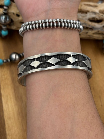 All Silver Cuff #2 by Jerald Tahe, Navajo