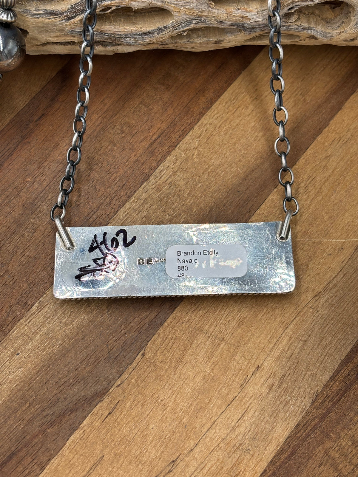 Mine #8 #917-47 Inlay XL Bar Necklace by Brandon Etcitty, Navajo