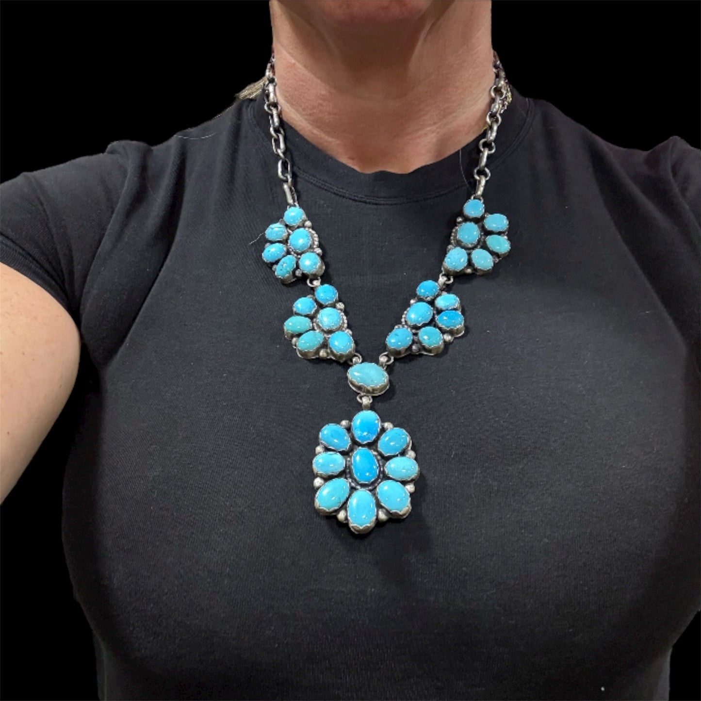 Turquoise Cluster Necklace by Artist Ella Peters, Navajo