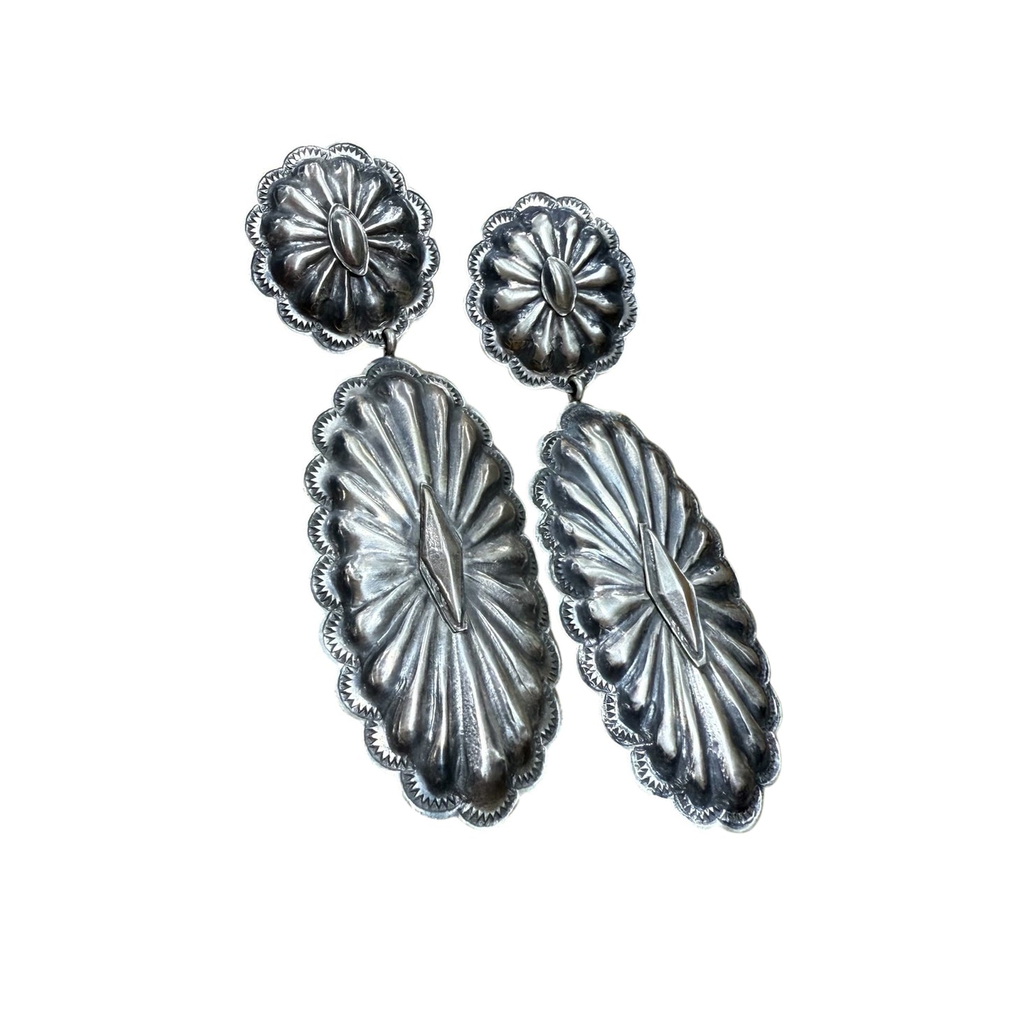 Sterling Silver Concho Earrings by Rita Lee, Navajo