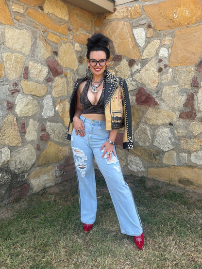 Leather Cowboy Graffiti Jacket by Double D