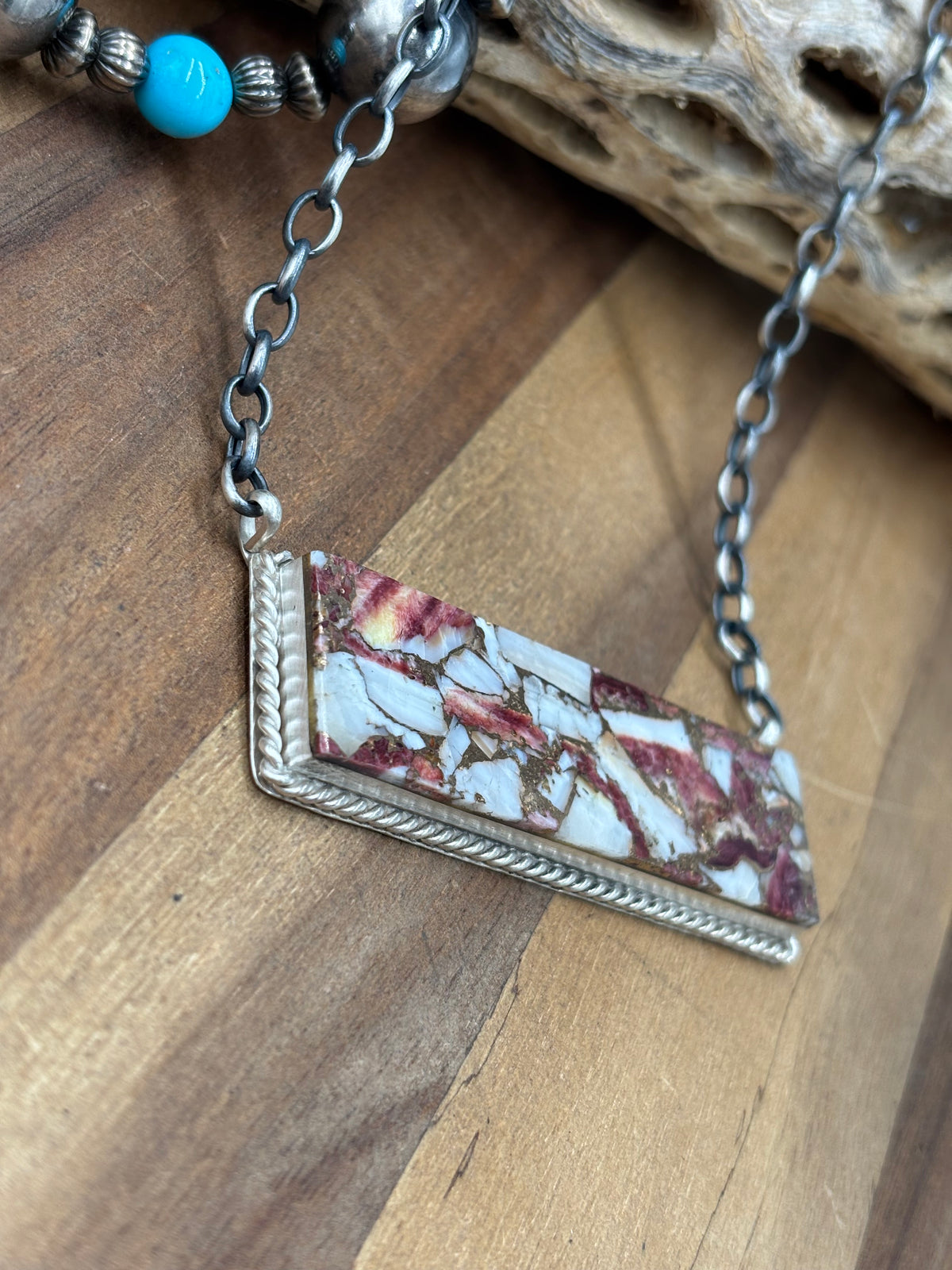 Spiny Bronze Mojave #917-49F XL Bar Necklace by Brandon Etcitty, Navajo