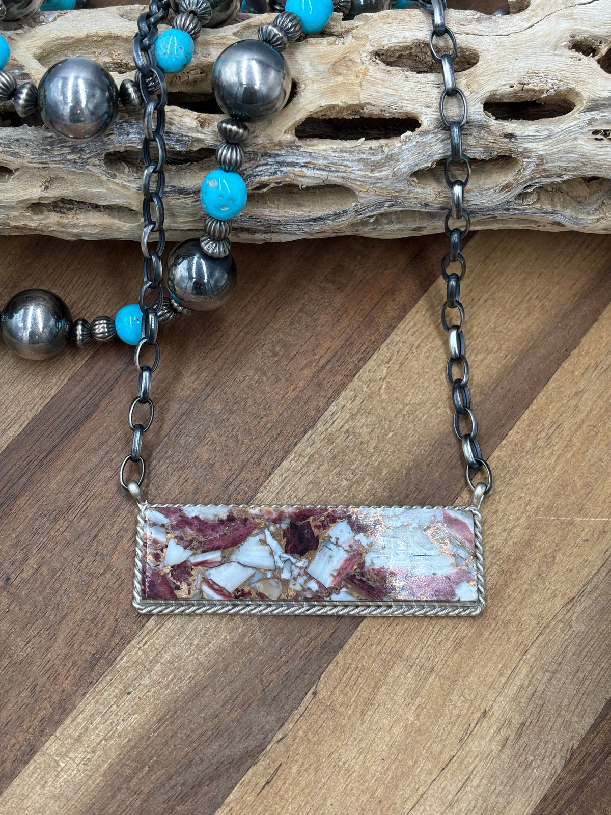 Spiny Bronze Mojave #917-49E XL Bar Necklace by Brandon Etcitty, Navajo