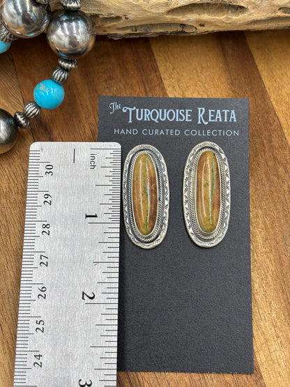 Ribbon Royston Turquoise Stud Earrings by Carlos Francisco, Navajo