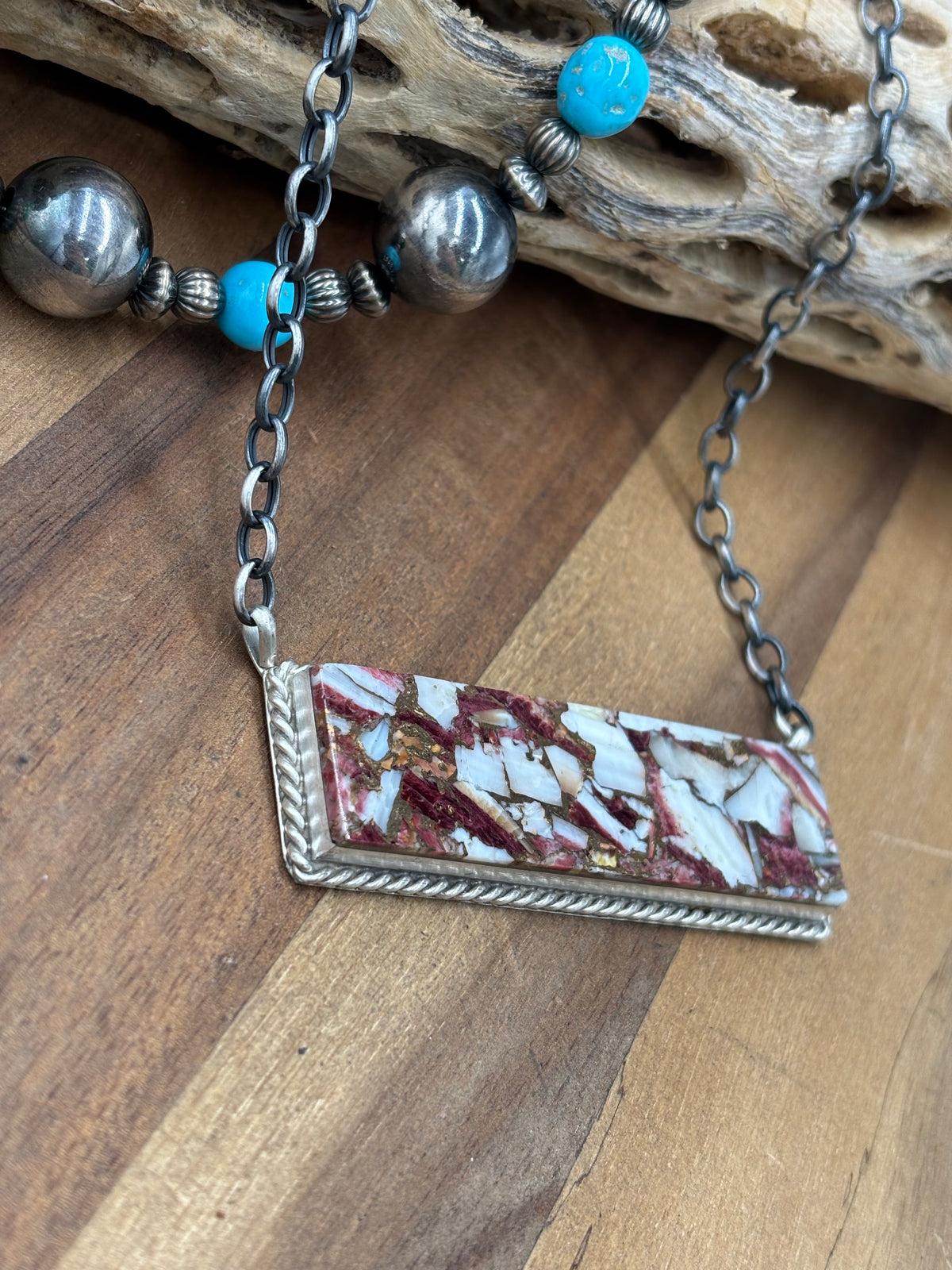 Spiny Bronze Mojave #917-49B XL Bar Necklace by Brandon Etcitty, Navajo