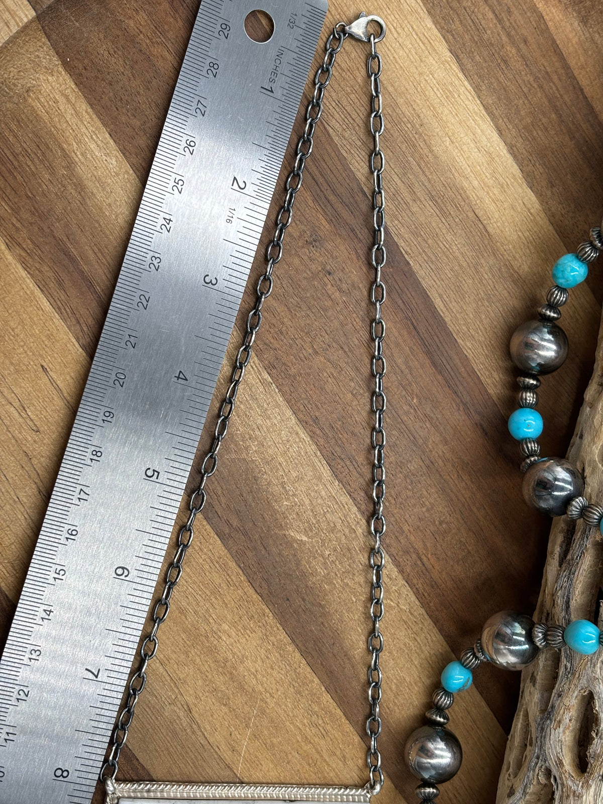 White Buffalo Mojave #917-45F XL Bar Necklace by Brandon Etcitty, Navajo