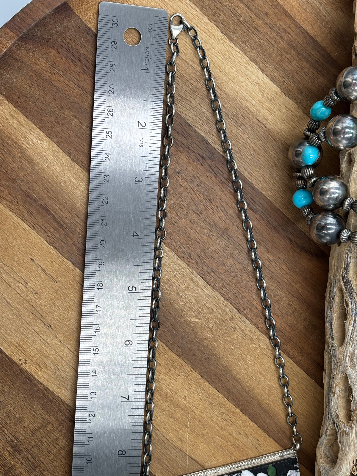 White Buffalo Mojave #917-43 XL Bar Necklace by Brandon Etcitty, Navajo