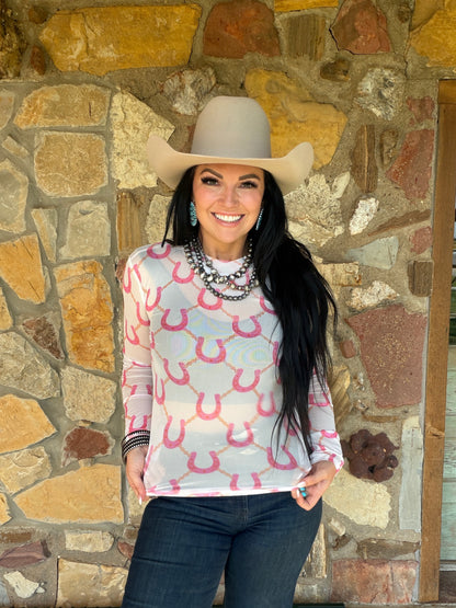 Pink Horse Shoe Mesh Top