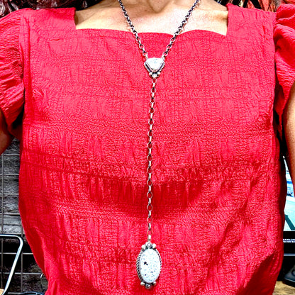 20" White Buffalo Lariat Necklace By Navajo Artist Augustine Largo