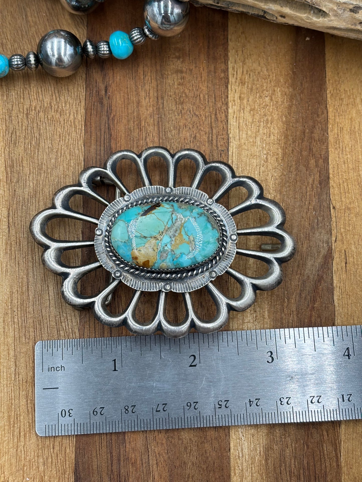 Turquoise Belt Buckle by FL Begay, Navajo