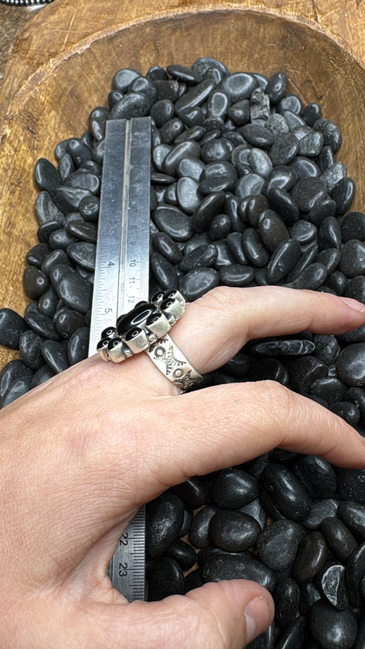Black Onyx Cluster Adjustable Ring