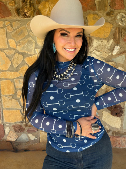 Navy Snaffle Bit Mesh Top