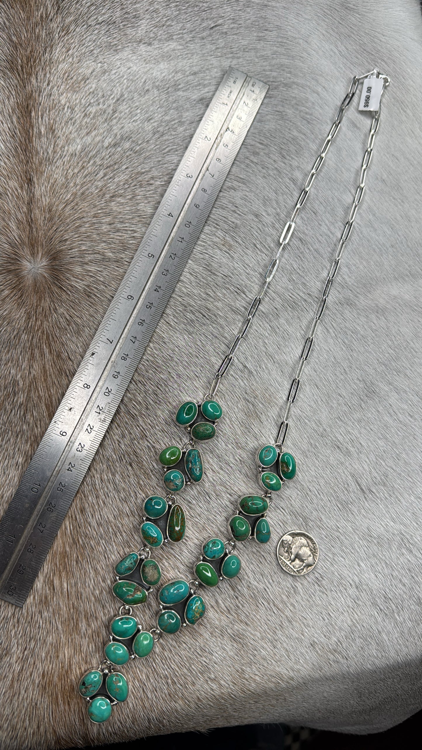 Turquoise Lariat Cluster Necklace