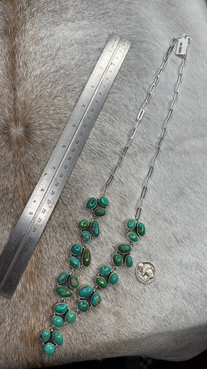 Turquoise Lariat Cluster Necklace