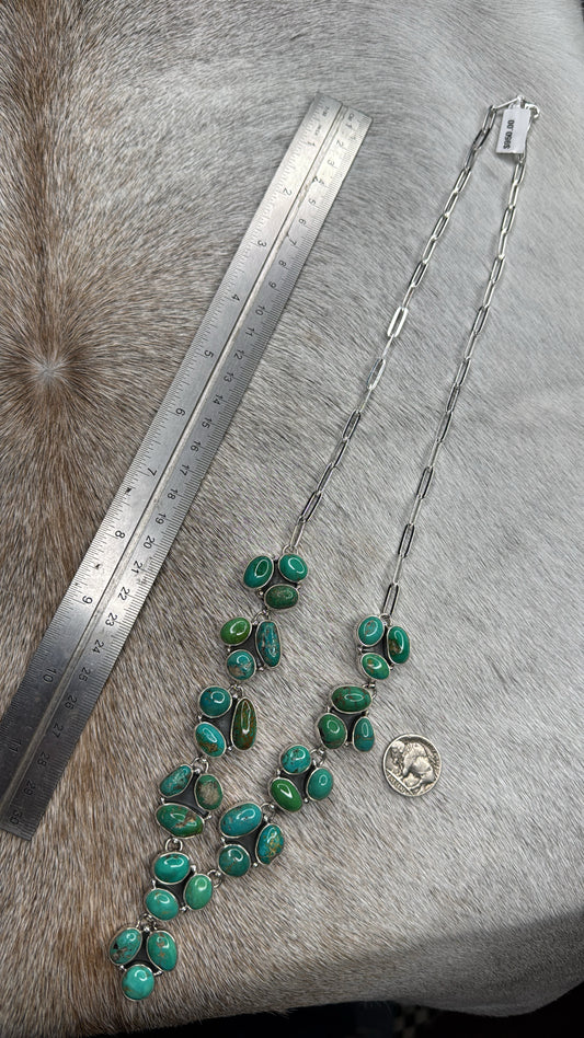 Turquoise Lariat Cluster Necklace