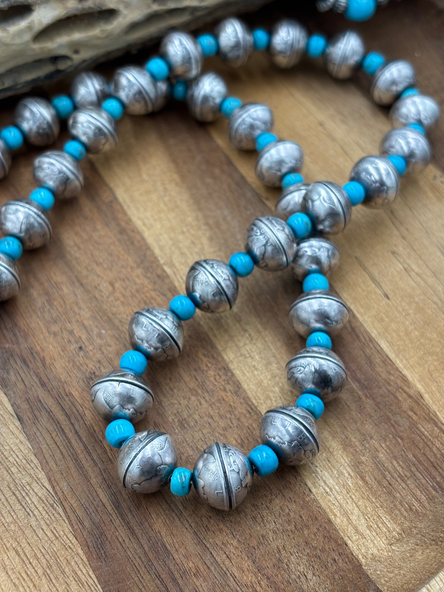 28” Mercury Dime & Turquoise Necklace by James McCabe, Navajo