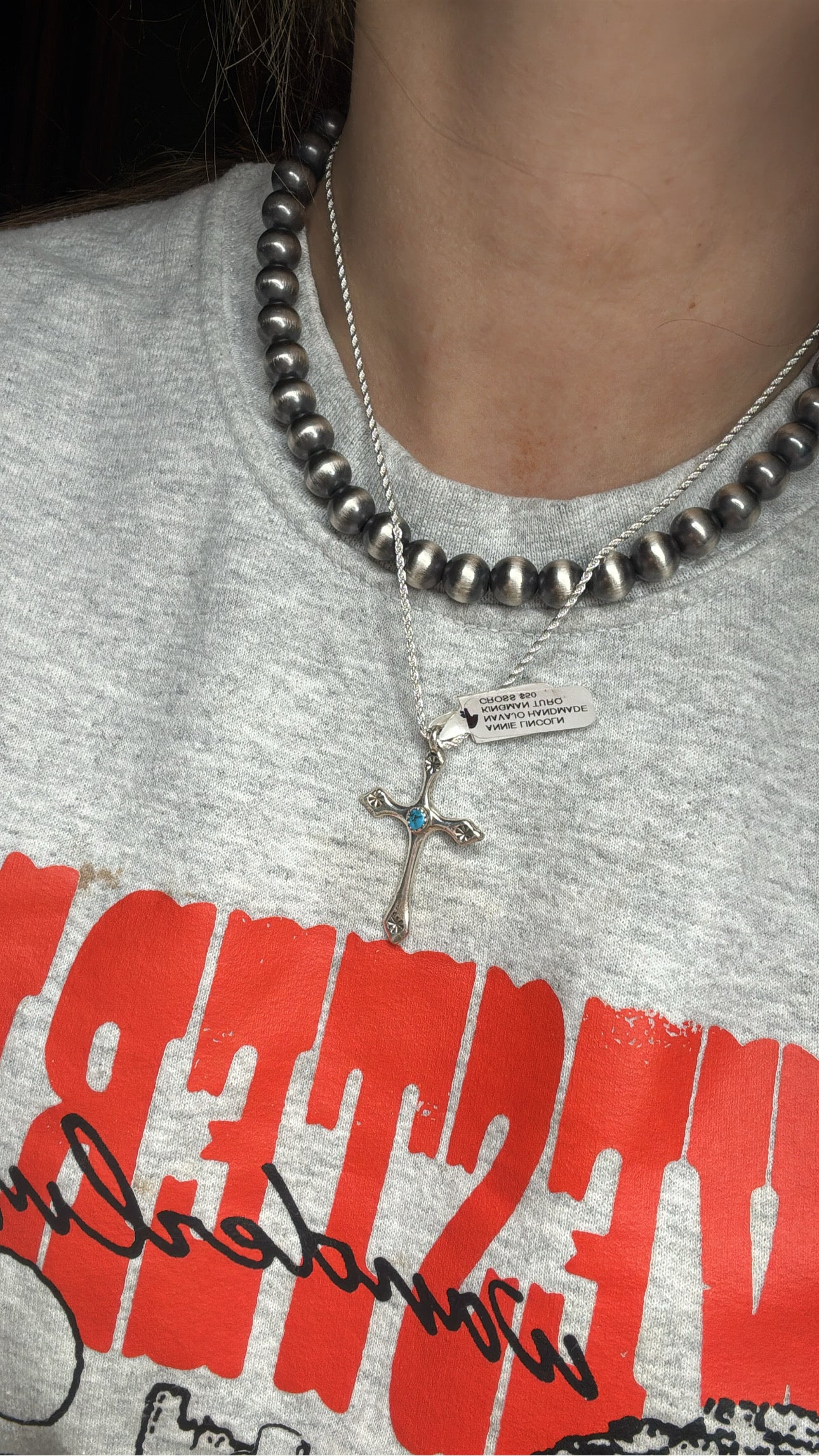 18” Cross Necklace by Navajo Artist Annie Lincoln Kingman Turquoise