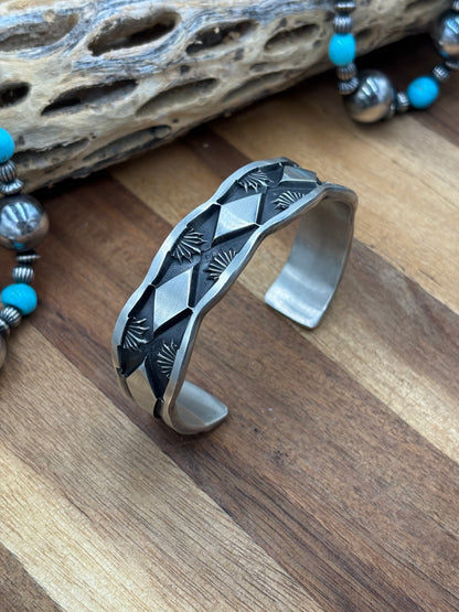 All Silver Cuff #1 by Jerald Tahe, Navajo