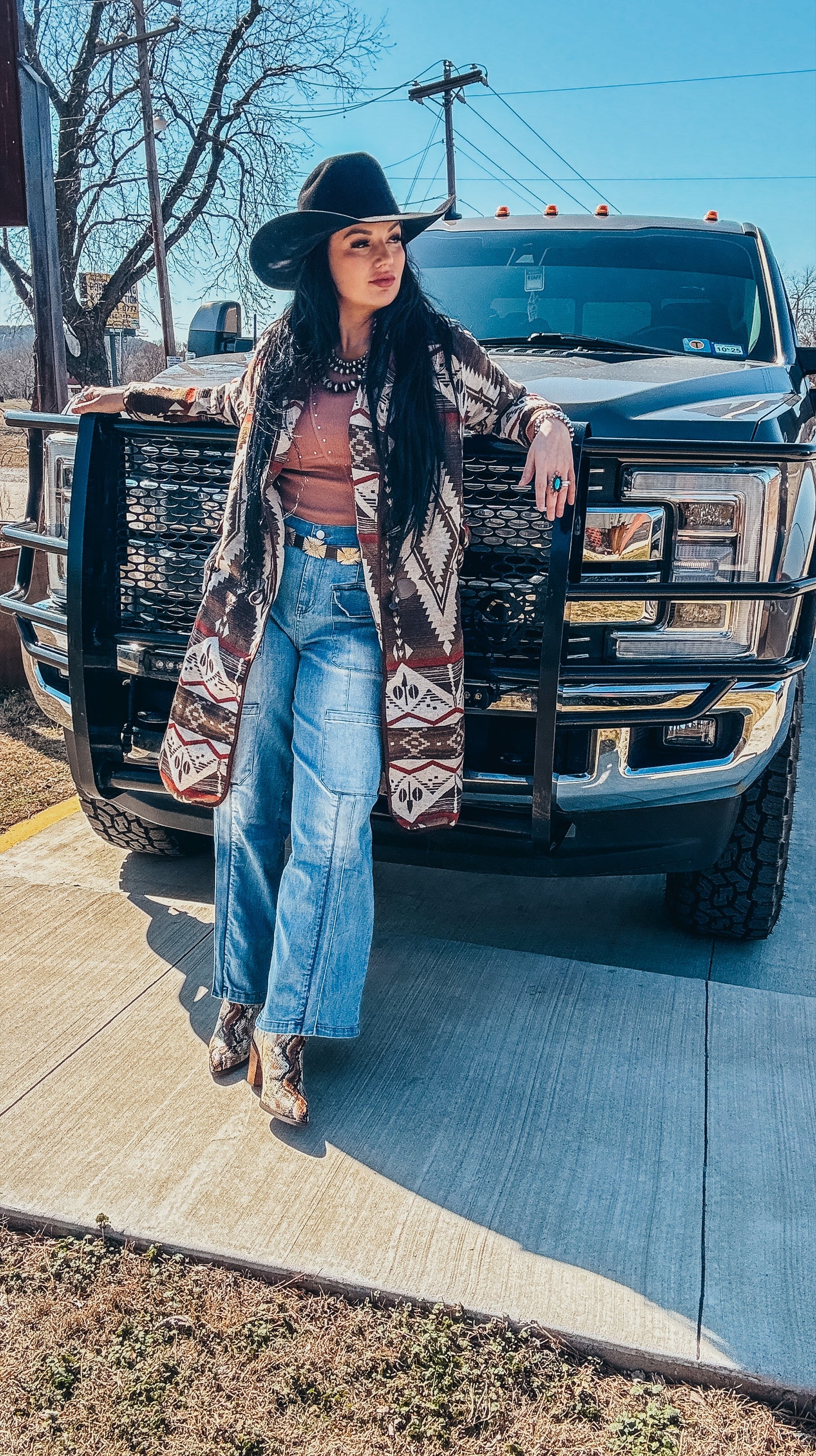 The Monica Mocha Aztec Long Coat
