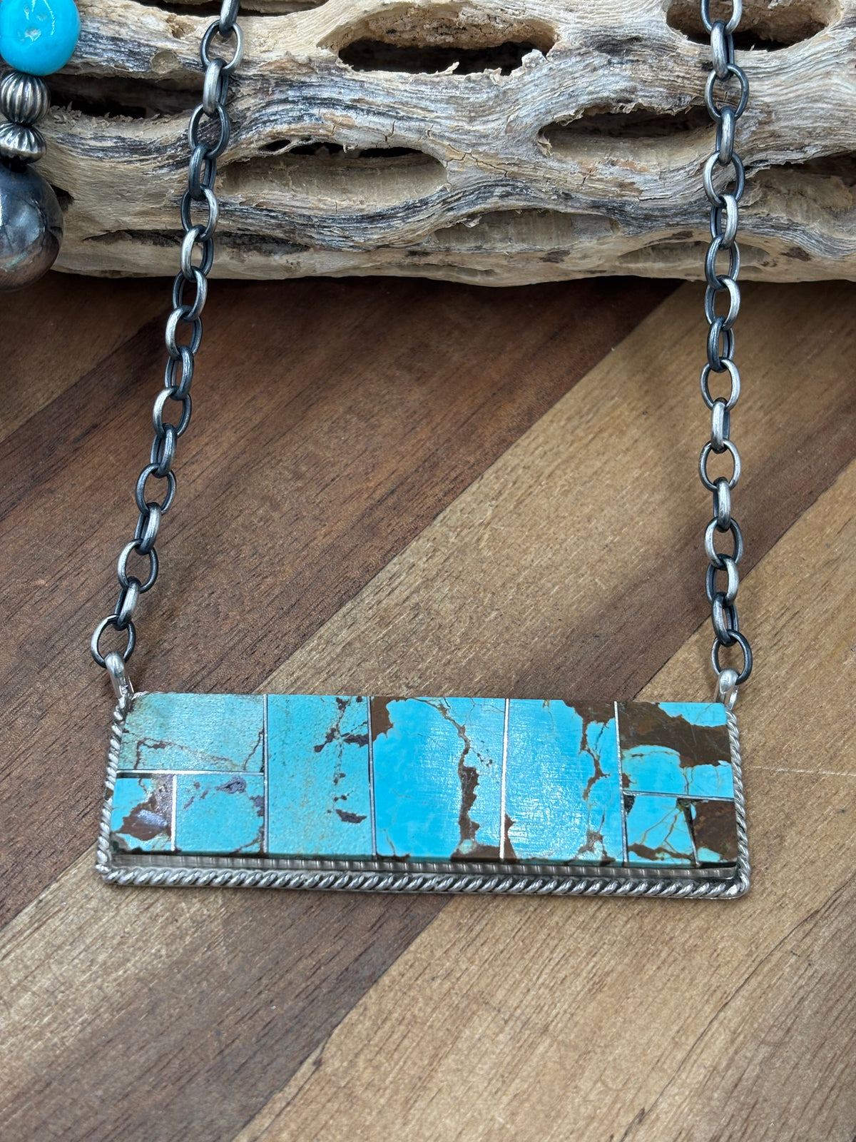 Mine #8 #917-47 Inlay XL Bar Necklace by Brandon Etcitty, Navajo