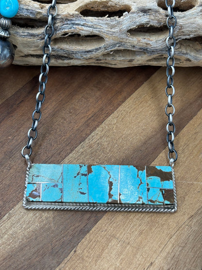 Mine #8 #917-47 Inlay XL Bar Necklace by Brandon Etcitty, Navajo