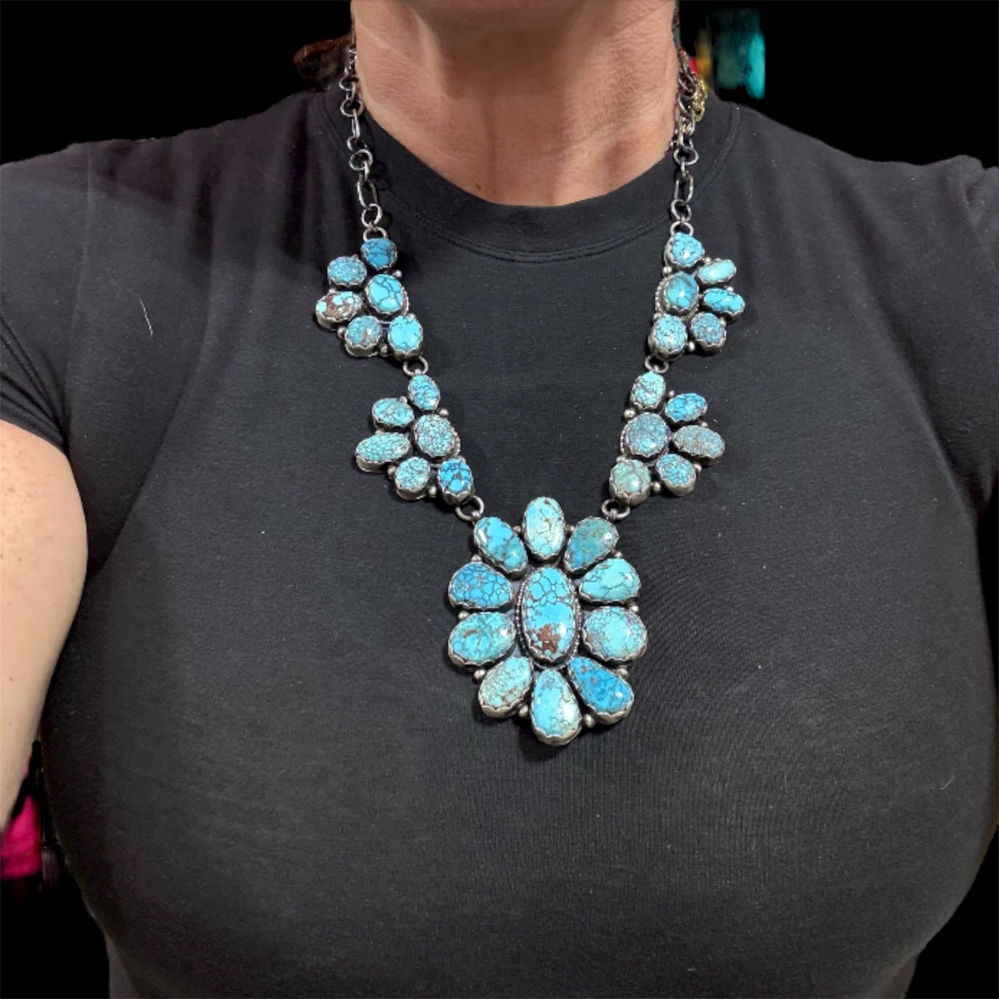 Turquoise Cluster Necklace by Artist Ella Peters, Navajo
