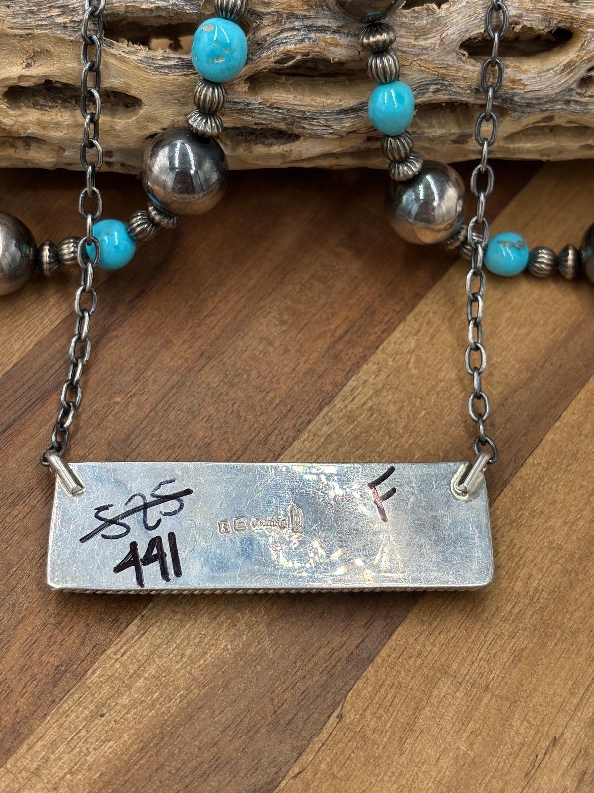 White Buffalo Mojave #917-45F XL Bar Necklace by Brandon Etcitty, Navajo