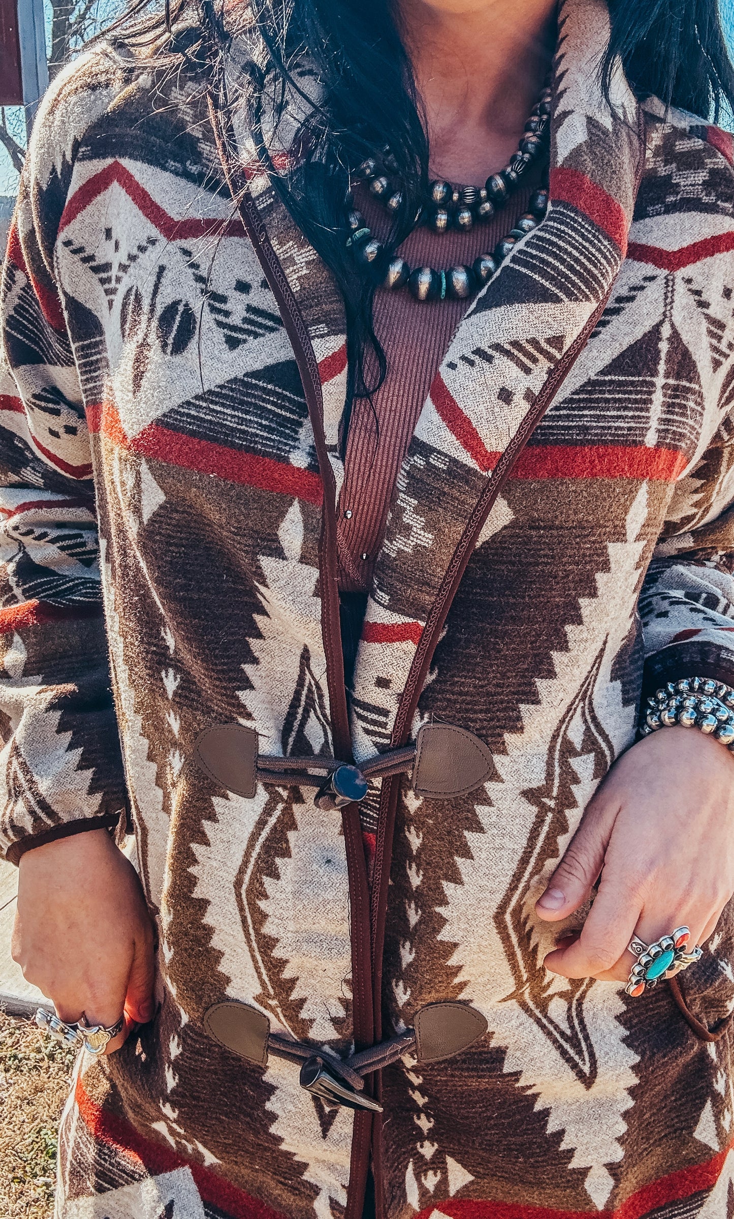 The Monica Mocha Aztec Long Coat