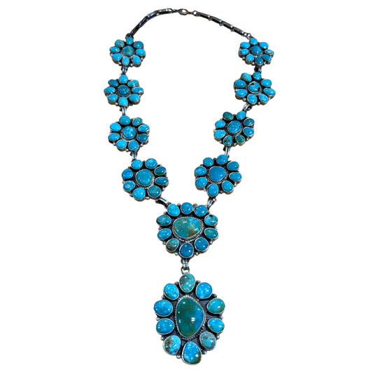 Turquoise Cluster Statement Necklace by Artist Ella Peters, Navajo