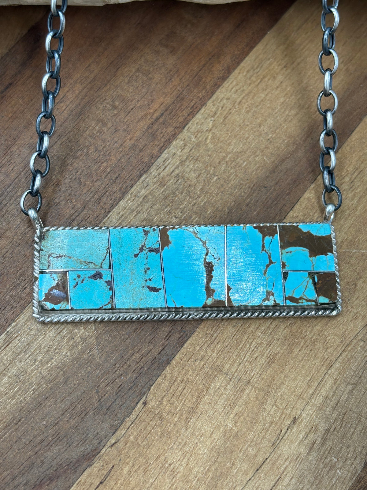 Mine #8 #917-47 Inlay XL Bar Necklace by Brandon Etcitty, Navajo
