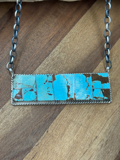 Mine #8 #917-47 Inlay XL Bar Necklace by Brandon Etcitty, Navajo