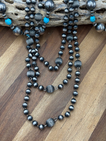 60" Sterling Silver Pearls #922-19 Necklace 8mm-12mm