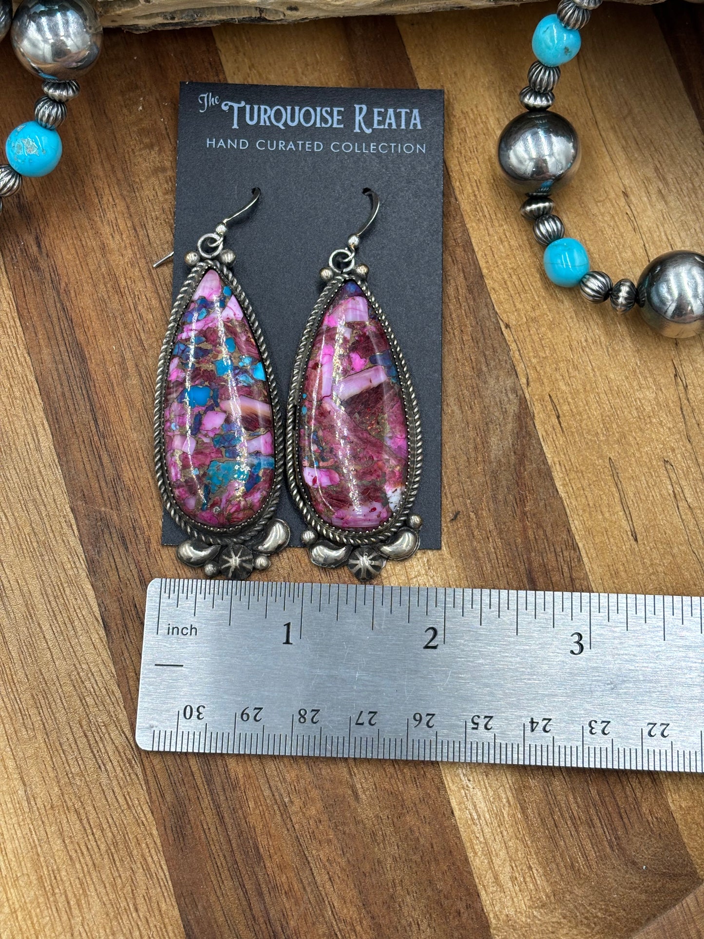 Pink Dahlia Earrings by Richard Jim, Navajo