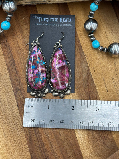 Pink Dahlia Earrings by Richard Jim, Navajo