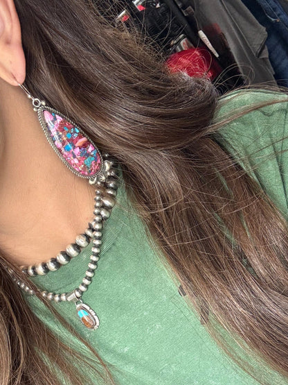 Pink Dahlia Earrings by Richard Jim, Navajo