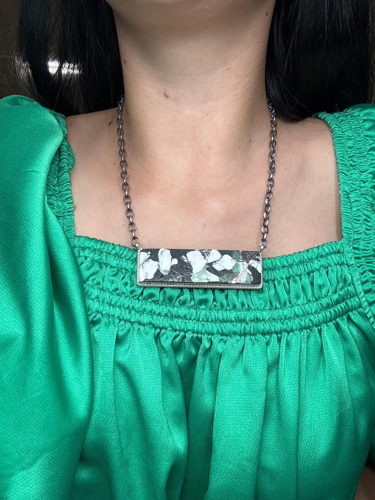 White Buffalo Mojave #917-43 XL Bar Necklace by Brandon Etcitty, Navajo