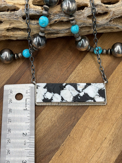 White Buffalo Mojave #917-45G XL Bar Necklace by Brandon Etcitty, Navajo