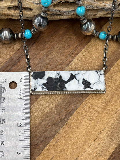 White Buffalo Mojave #917-50C XL Bar Necklace by Brandon Etcitty, Navajo