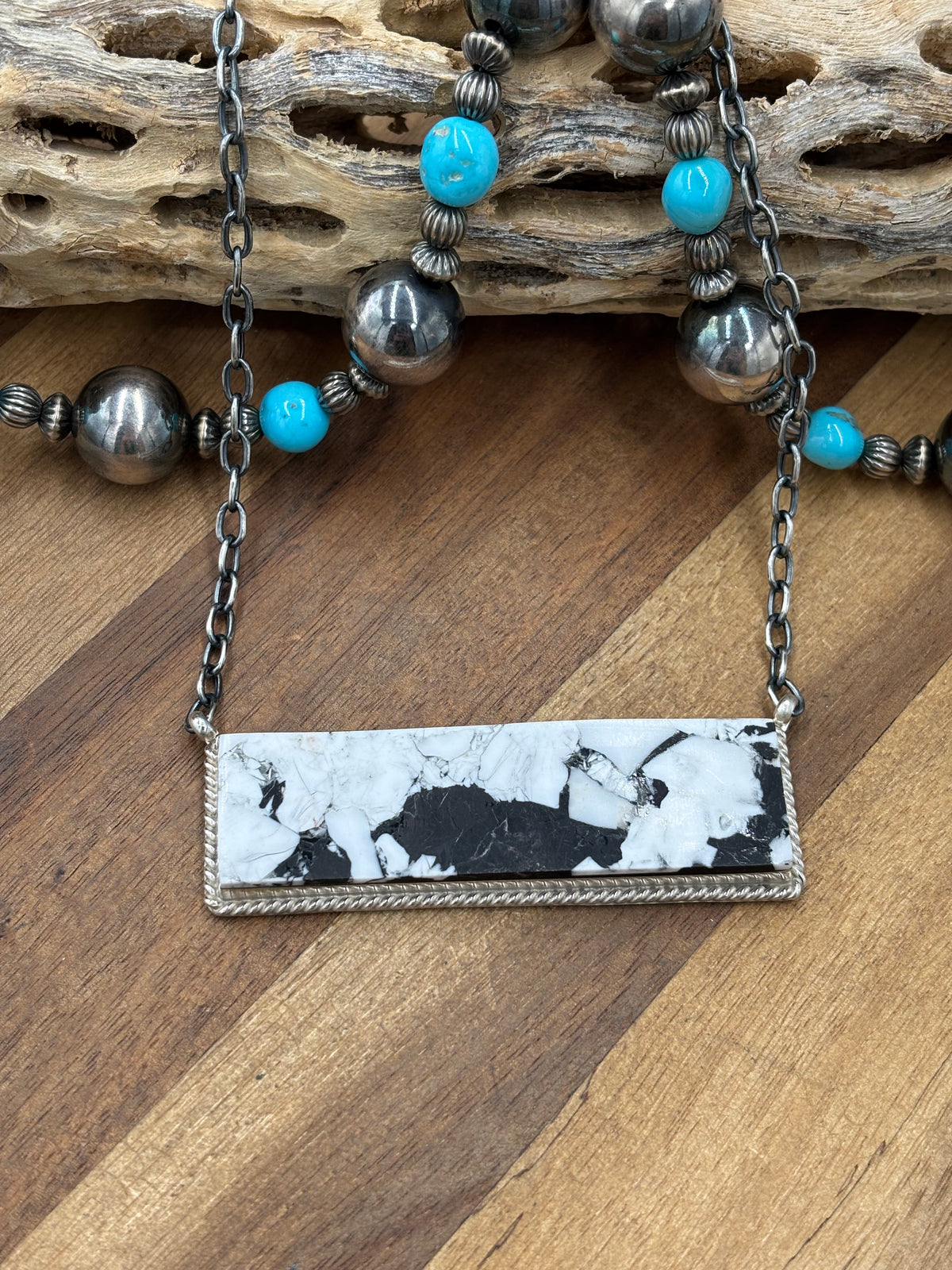 White Buffalo Mojave #917-50A XL Bar Necklace by Brandon Etcitty, Navajo