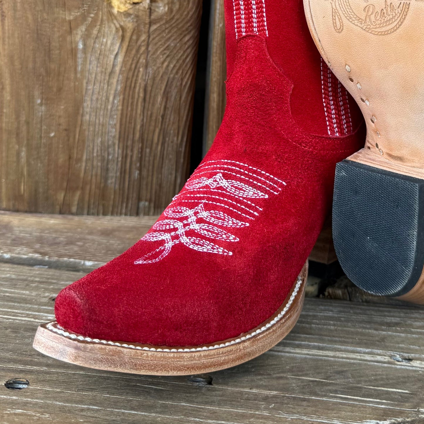 Signature Turquoise Reata Boot – The Valentina Roja Red Suede Tulip Top Snip Toe Boot