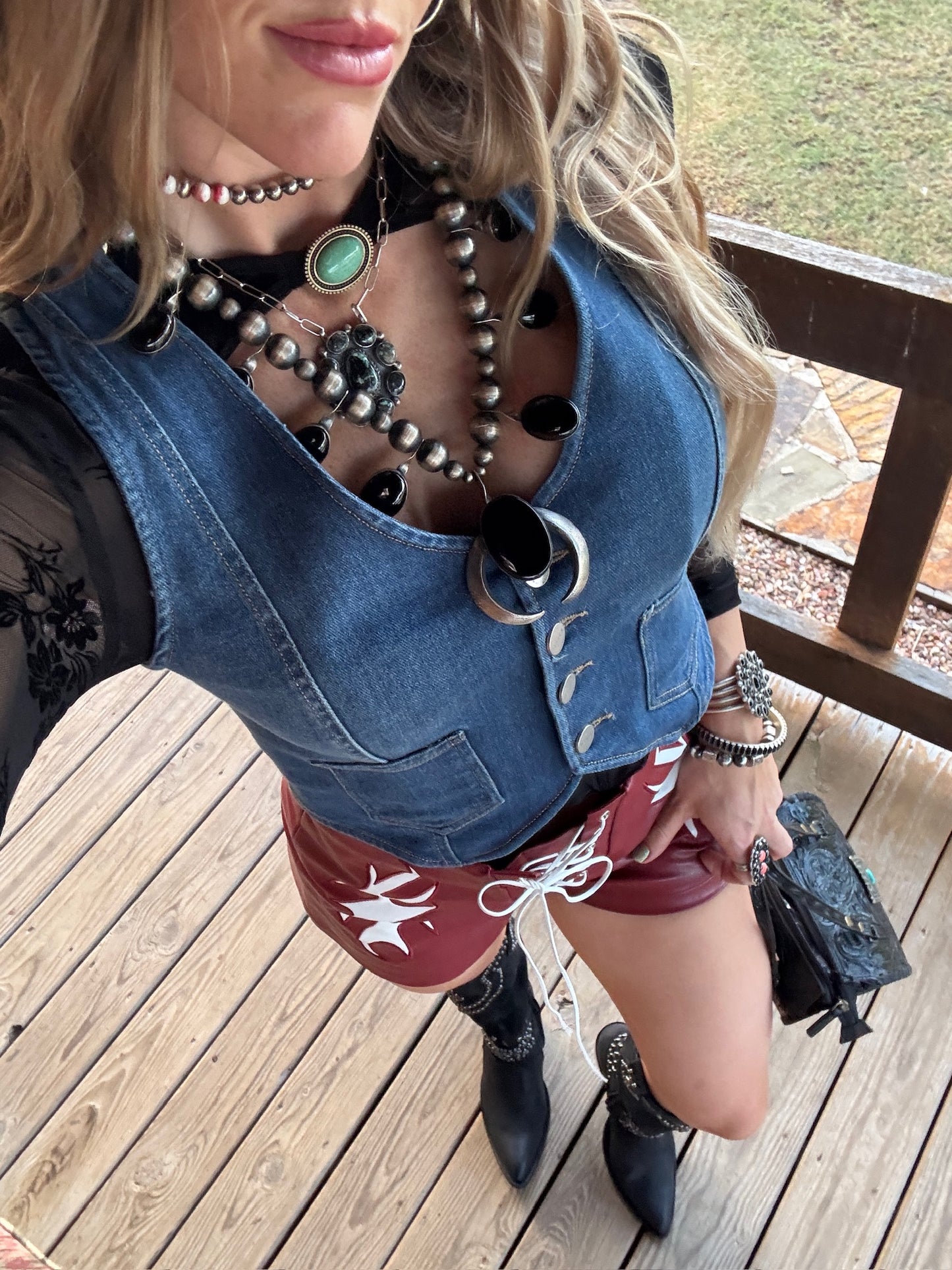 The Lola – Crop Denim Button Up Dark Wash Vest
