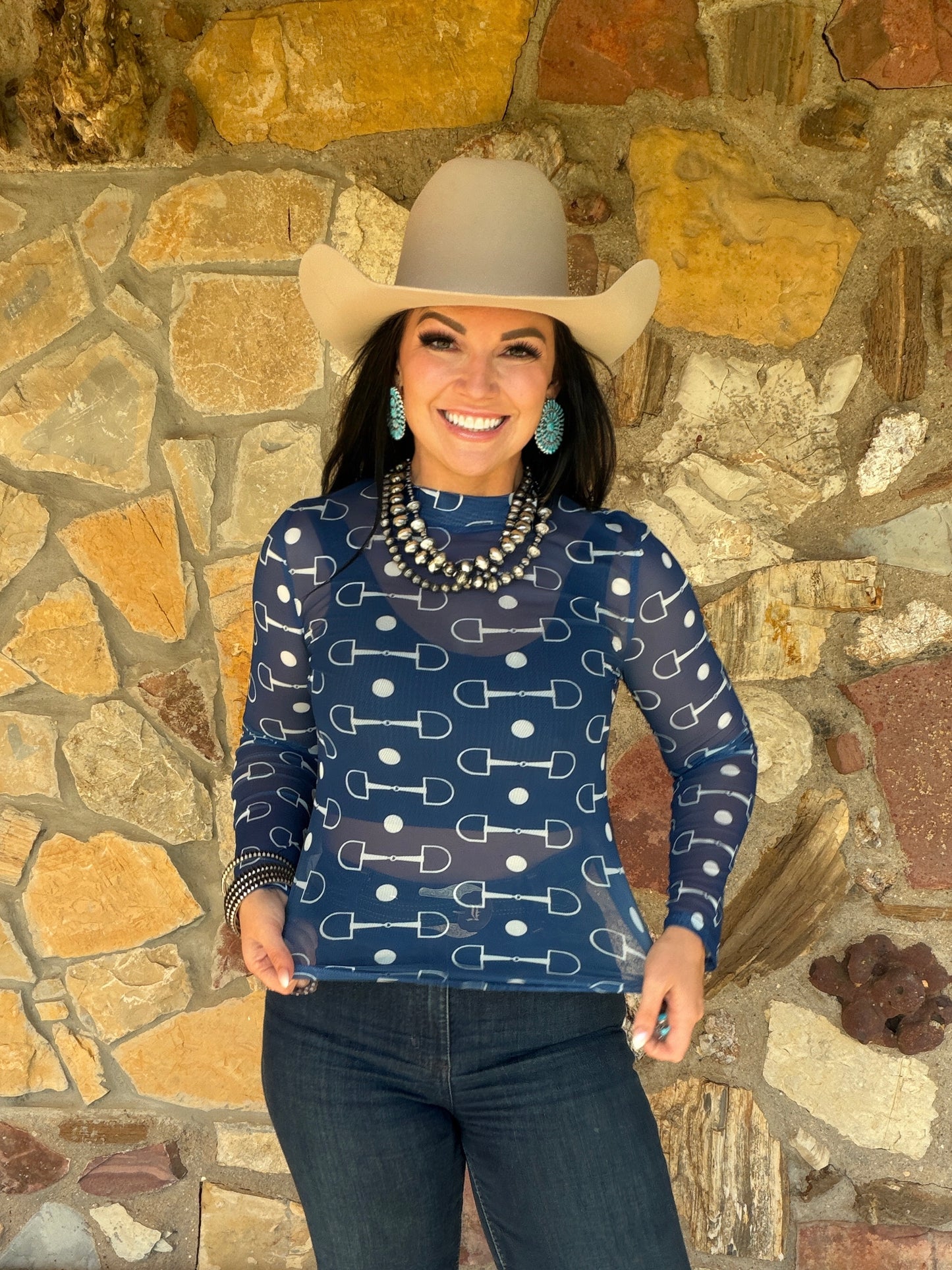 Navy Snaffle Bit Mesh Top