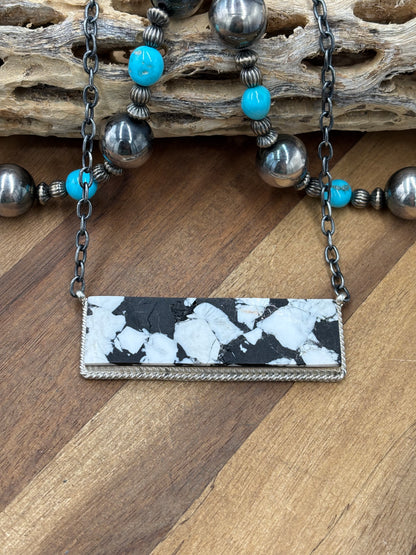 White Buffalo Mojave #917-45G XL Bar Necklace by Brandon Etcitty, Navajo