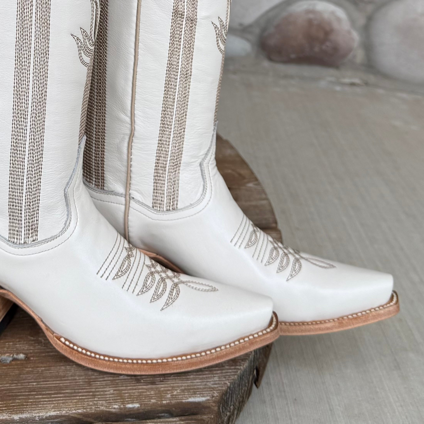 Signature Turquoise Reata Boot – The Charlotte Bone Tulip Top Snip Toe Boot